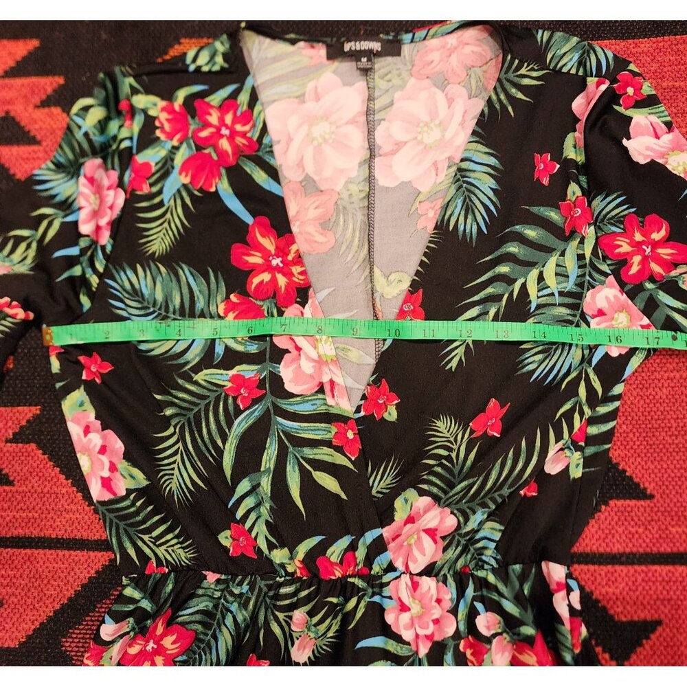 Ups and Downs Women's Floral Dress V-Neck Black Pink,Red, Green Flowers - Sz M - Picture 5 of 16
